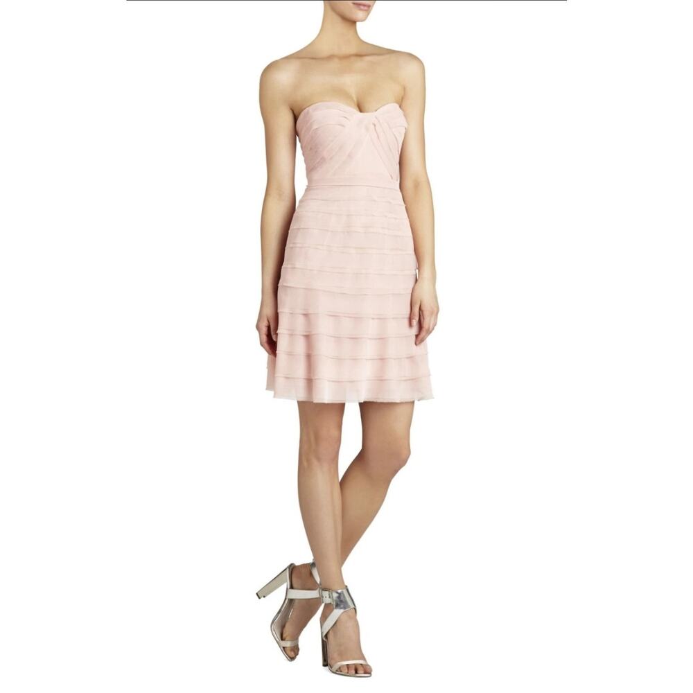Nwt BCBGmaxazria Light Shell Pink Cocco Strapless Tiered Mini Tulle Dress Size 8